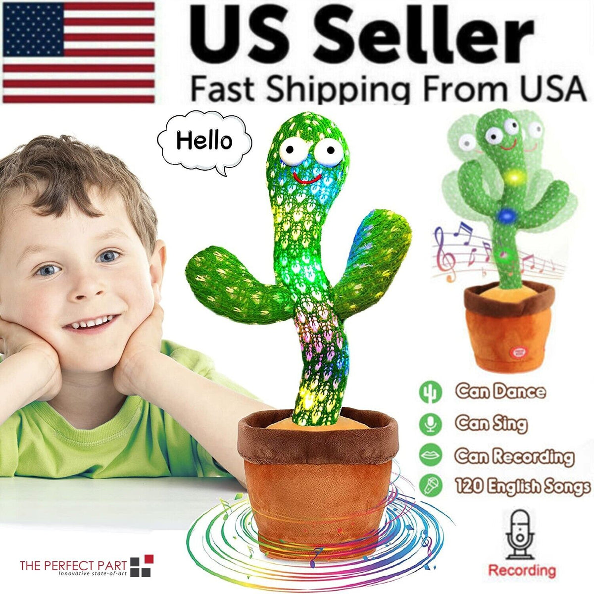 Dancing Cactus Plush Toy Doll Grabación electrónica-> Cactus Plush Toy Doll Electronic Recording Shake With Song Funny Gift US