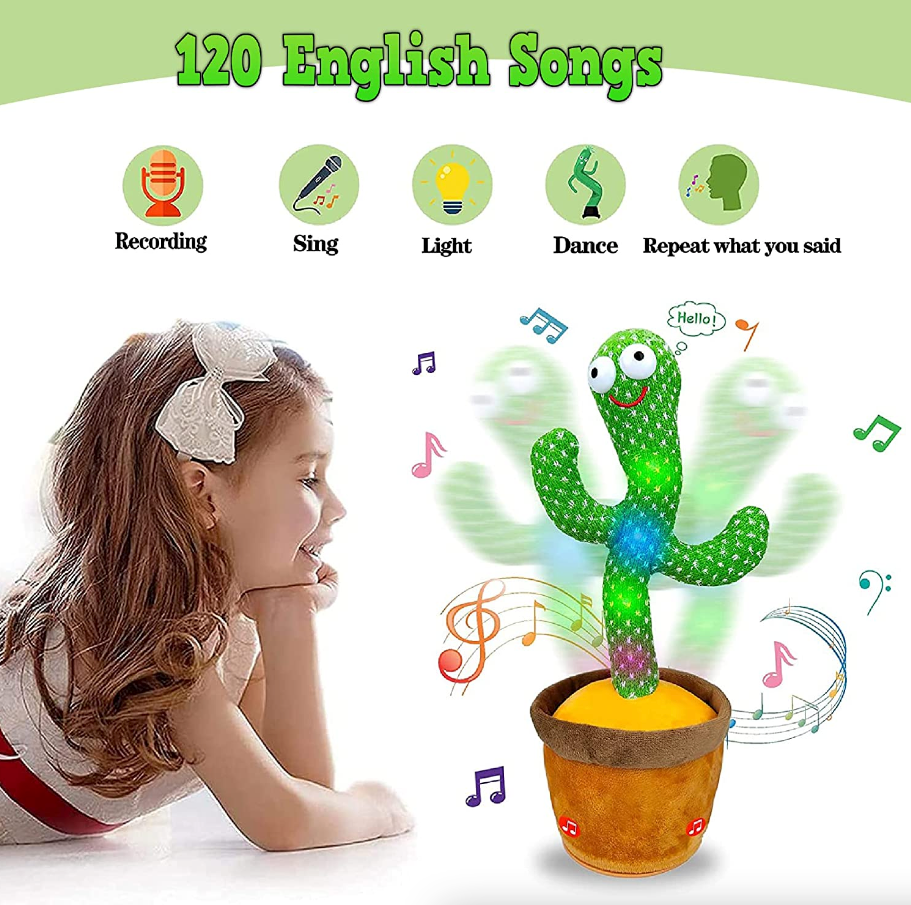Dancing Cactus Plush Toy Doll Grabación electrónica-> Cactus Plush Toy Doll Electronic Recording Shake With Song Funny Gift US