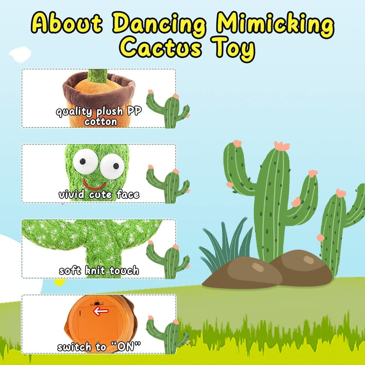 Dancing Cactus Plush Toy Doll Grabación electrónica-> Cactus Plush Toy Doll Electronic Recording Shake With Song Funny Gift US