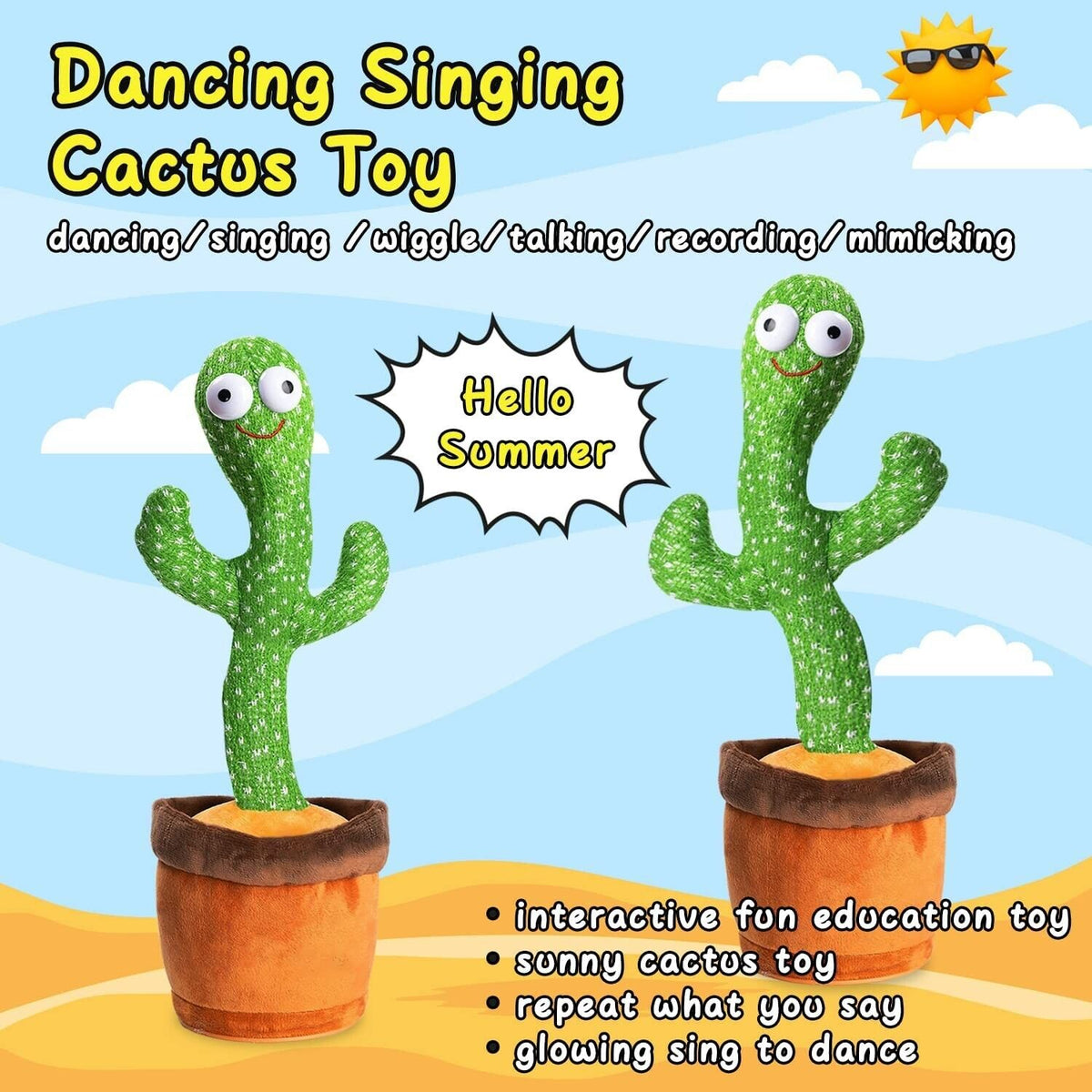 Dancing Cactus Plush Toy Doll Grabación electrónica-> Cactus Plush Toy Doll Electronic Recording Shake With Song Funny Gift US