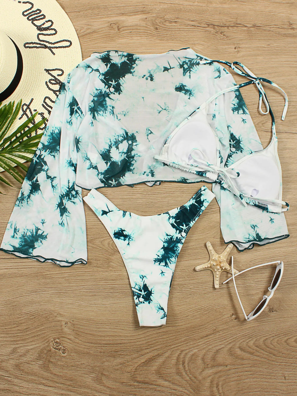 Bikini brasileño con estampado de leopardo para mujer, traje de baño de 3 piezas con estampado de leopardo, acolchado con realce, Tanga de manga larga diferentes colores.