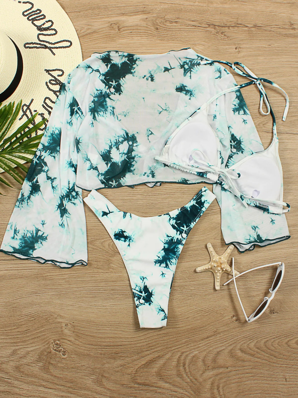 Bikini brasileño con estampado de leopardo para mujer, traje de baño de 3 piezas con estampado de leopardo, acolchado con realce, Tanga de manga larga diferentes colores.