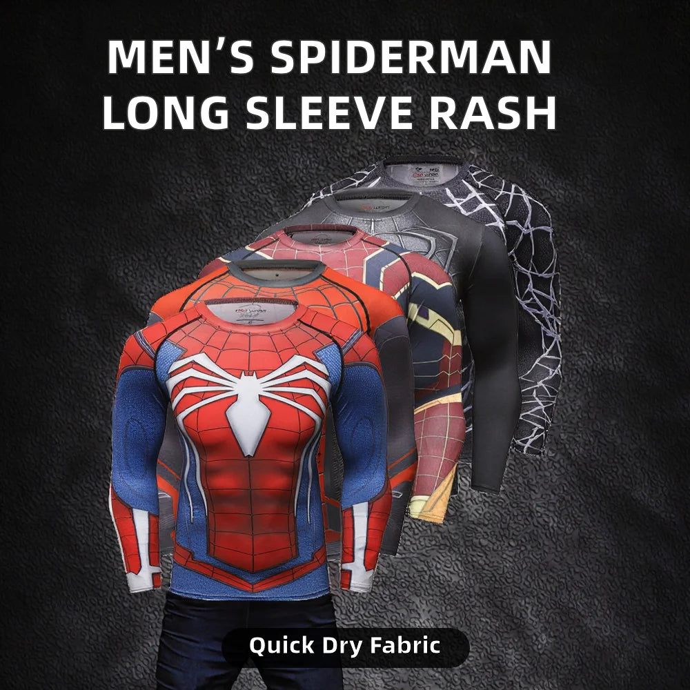 Custom Sublimated Anti-Bacterial Rash Guard for Men Super Hero Short Sleeve Compression Spiderman Shirt 160g Fabric