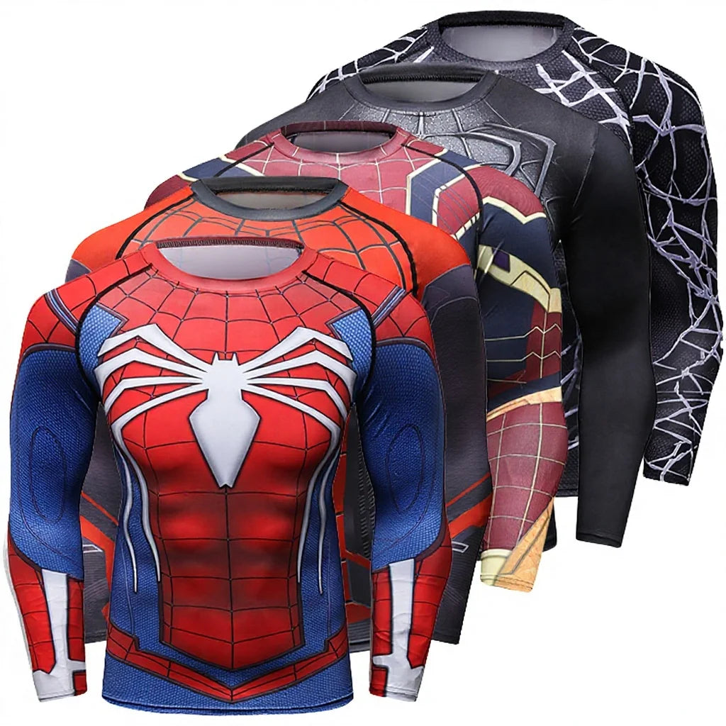 Custom Sublimated Anti-Bacterial Rash Guard for Men Super Hero Short Sleeve Compression Spiderman Shirt 160g Fabric
