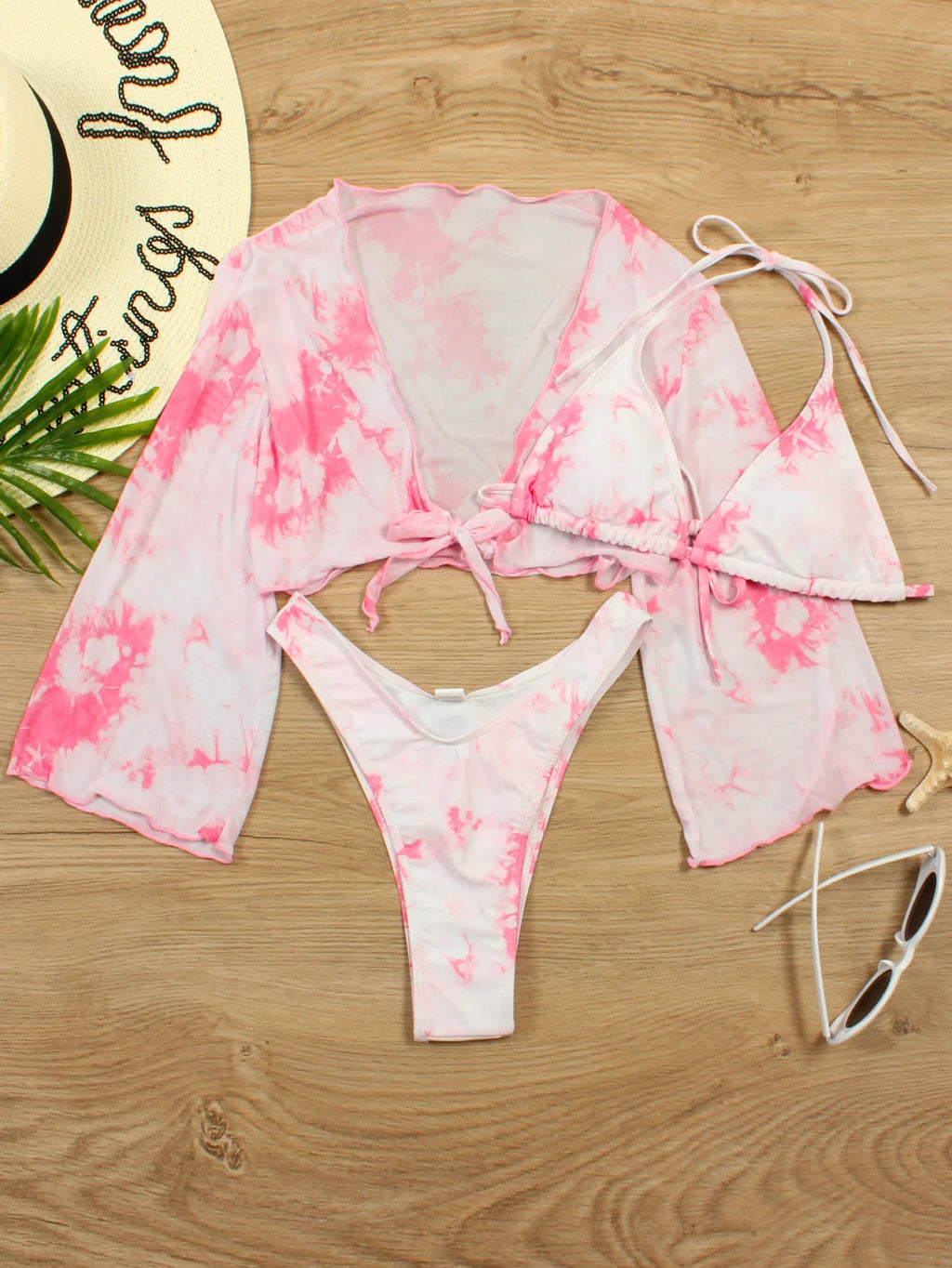 Bikini brasileño con estampado de leopardo para mujer, traje de baño de 3 piezas con estampado de leopardo, acolchado con realce, Tanga de manga larga diferentes colores.