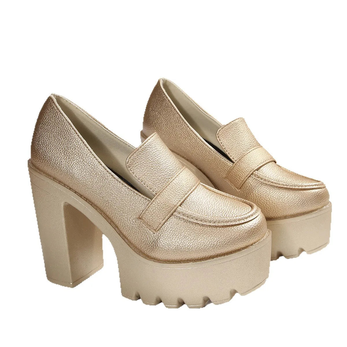 YT Women's Thick Heel Large Size Deep Mouth Shoes 2026 Autumn New Arrival Petites Thick Sole High Heels Flats ->                YT Zapatos de mujer de talla grande, tacón grueso y corte alto (colección otoño 2026); modelo de suela gruesa y tacón alto