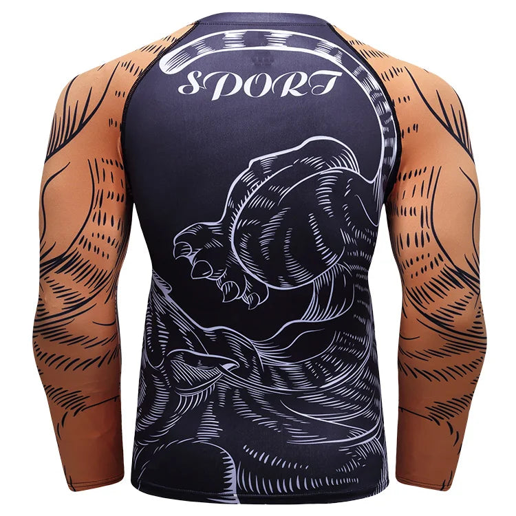 Wholesale Custom MMA Compression Shirts - Full Sublimation Printed No Gi BJJ Rash Guards - Moisture Wicking Fightwear -> Camisetas de compresión MMA personalizadas al por mayor – Camisetas de compresión (rash guards) para BJJ kimono con impresión