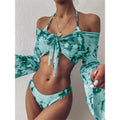 Bikini brasileño con estampado de leopardo para mujer, traje de baño de 3 piezas con estampado de leopardo, acolchado con realce, Tanga de manga larga diferentes colores.