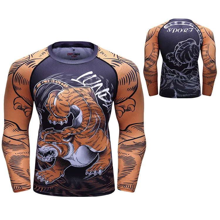 Wholesale Custom MMA Compression Shirts - Full Sublimation Printed No Gi BJJ Rash Guards - Moisture Wicking Fightwear -> Camisetas de compresión MMA personalizadas al por mayor – Camisetas de compresión (rash guards) para BJJ kimono con impresión