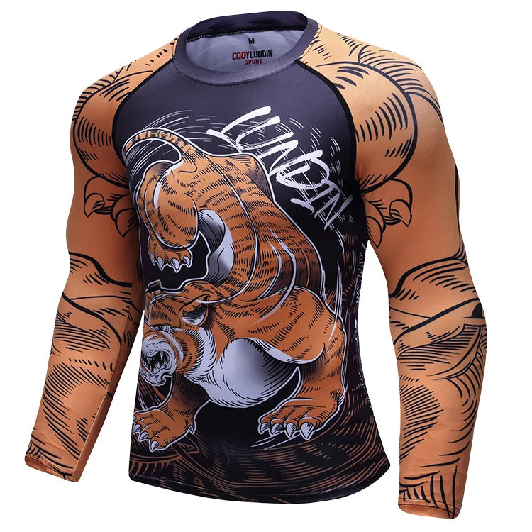 Wholesale Custom MMA Compression Shirts - Full Sublimation Printed No Gi BJJ Rash Guards - Moisture Wicking Fightwear -> Camisetas de compresión MMA personalizadas al por mayor – Camisetas de compresión (rash guards) para BJJ kimono con impresión