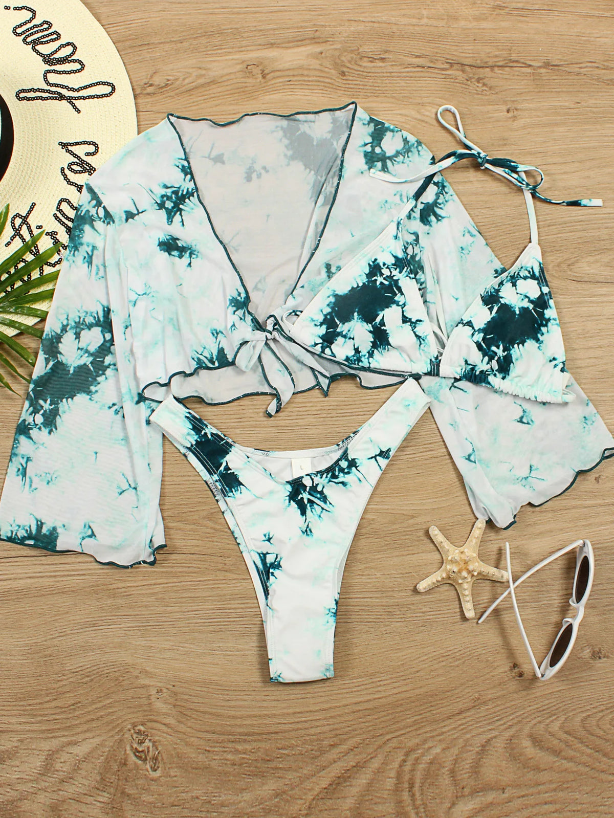Bikini brasileño con estampado de leopardo para mujer, traje de baño de 3 piezas con estampado de leopardo, acolchado con realce, Tanga de manga larga diferentes colores.