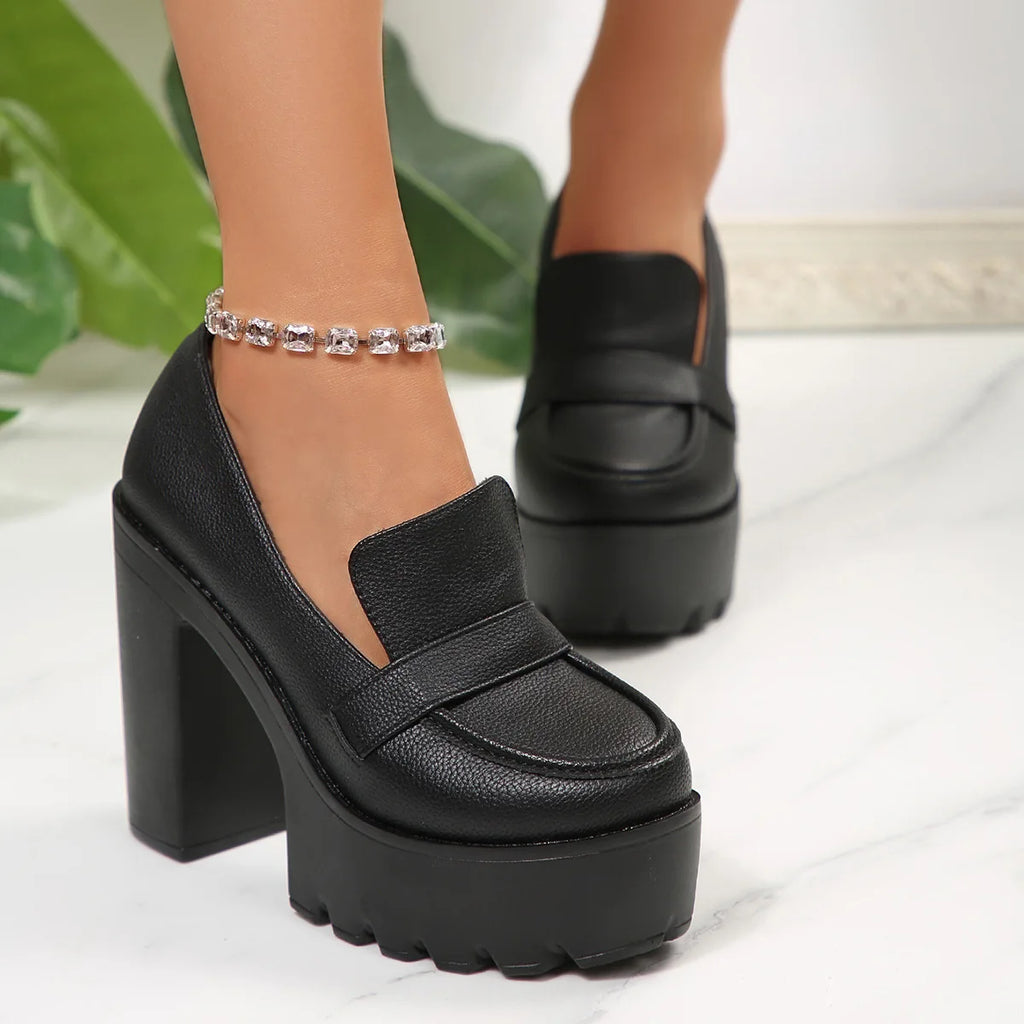 YT Women's Thick Heel Large Size Deep Mouth Shoes 2026 Autumn New Arrival Petites Thick Sole High Heels Flats ->                YT Zapatos de mujer de talla grande, tacón grueso y corte alto (colección otoño 2026); modelo de suela gruesa y tacón alto