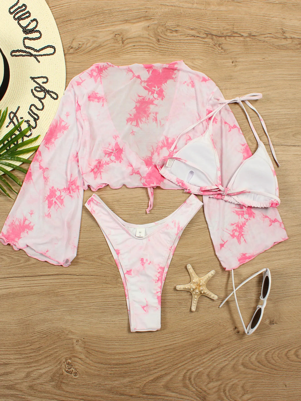 Bikini brasileño con estampado de leopardo para mujer, traje de baño de 3 piezas con estampado de leopardo, acolchado con realce, Tanga de manga larga diferentes colores.