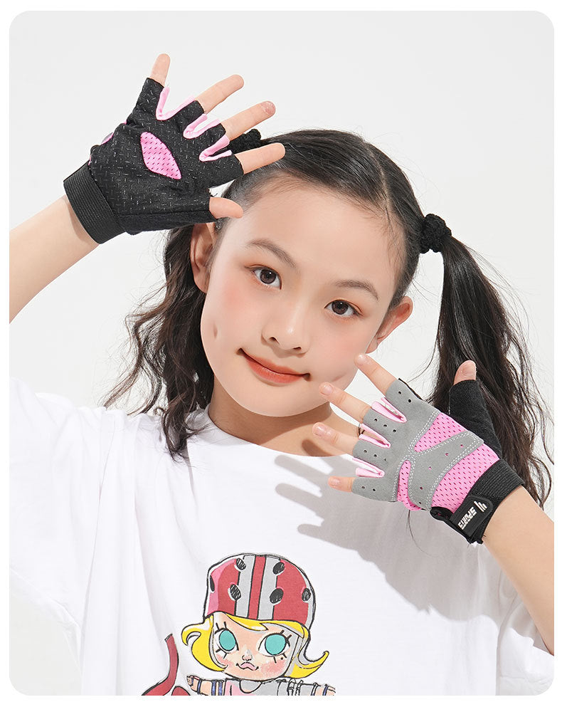 Guantes infantiles de medio dedo para verano: finos, transpirables, absorbentes del sudor y antideslizantes; ideales para actividades al aire libre, ciclismo, skate, fitness y patinaje. -> Children's Half Finger Gloves Summer Thin Sweat Absorbing Breathab