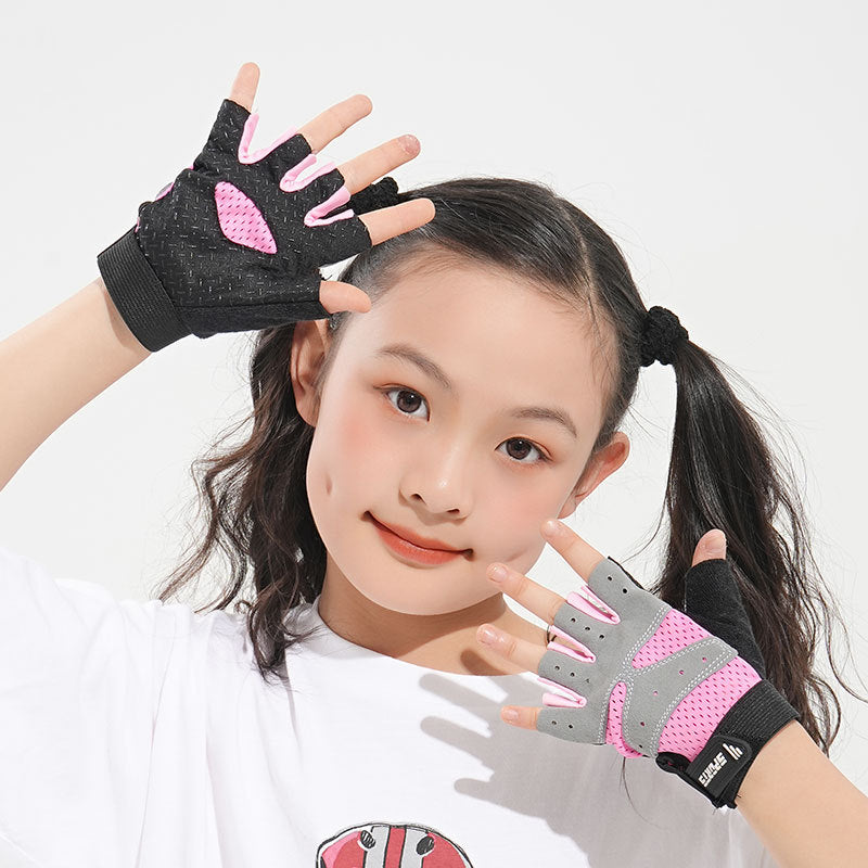 Guantes infantiles de medio dedo para verano: finos, transpirables, absorbentes del sudor y antideslizantes; ideales para actividades al aire libre, ciclismo, skate, fitness y patinaje. -> Children's Half Finger Gloves Summer Thin Sweat Absorbing Breathab