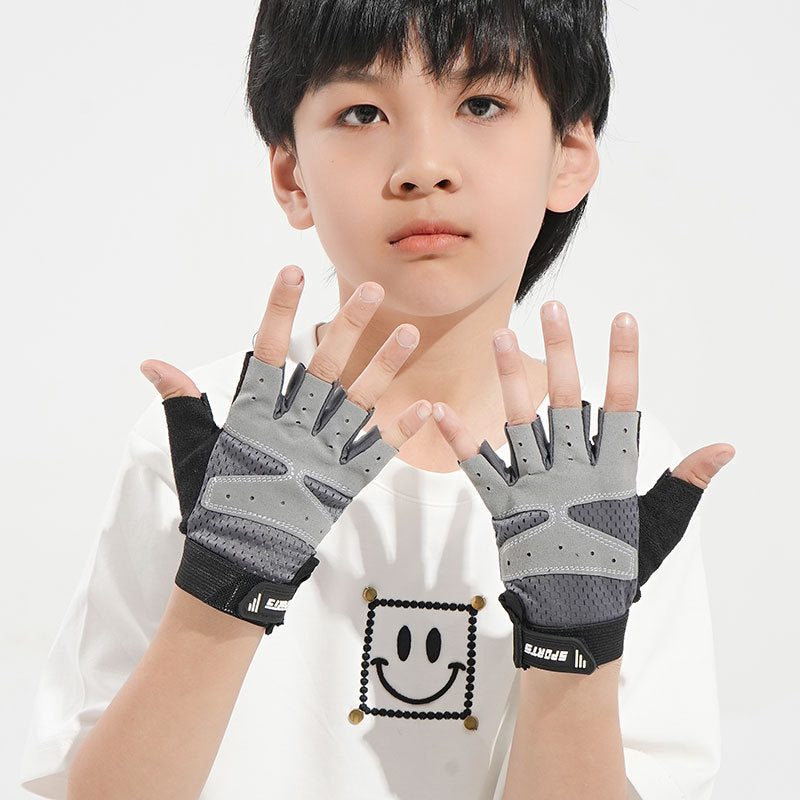 Guantes infantiles de medio dedo para verano: finos, transpirables, absorbentes del sudor y antideslizantes; ideales para actividades al aire libre, ciclismo, skate, fitness y patinaje. -> Children's Half Finger Gloves Summer Thin Sweat Absorbing Breathab