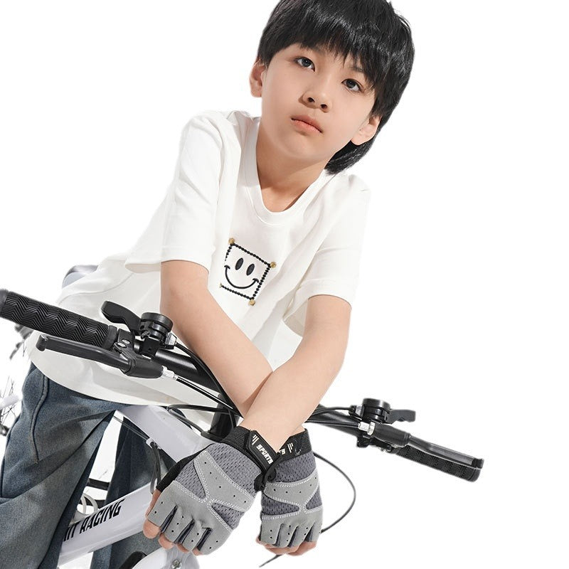 Guantes infantiles de medio dedo para verano: finos, transpirables, absorbentes del sudor y antideslizantes; ideales para actividades al aire libre, ciclismo, skate, fitness y patinaje. -> Children's Half Finger Gloves Summer Thin Sweat Absorbing Breathab