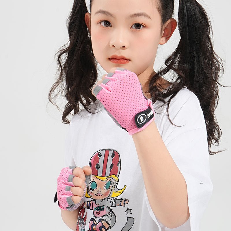 Guantes infantiles de medio dedo para verano: finos, transpirables, absorbentes del sudor y antideslizantes; ideales para actividades al aire libre, ciclismo, skate, fitness y patinaje. -> Children's Half Finger Gloves Summer Thin Sweat Absorbing Breathab
