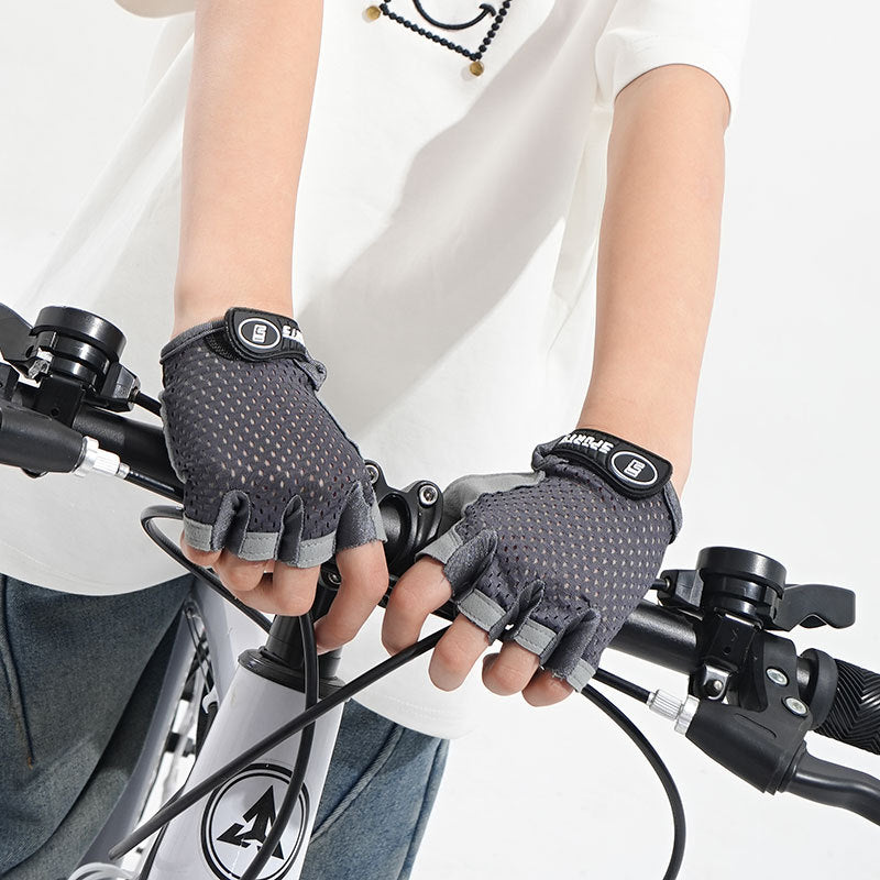 Guantes infantiles de medio dedo para verano: finos, transpirables, absorbentes del sudor y antideslizantes; ideales para actividades al aire libre, ciclismo, skate, fitness y patinaje. -> Children's Half Finger Gloves Summer Thin Sweat Absorbing Breathab