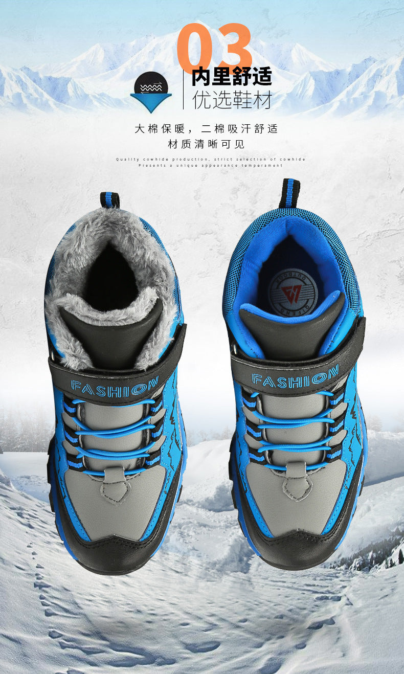 Cross-border plus size winter new round head high-top youth sports leisure fashion cotton snow outdoor hiking shoes
