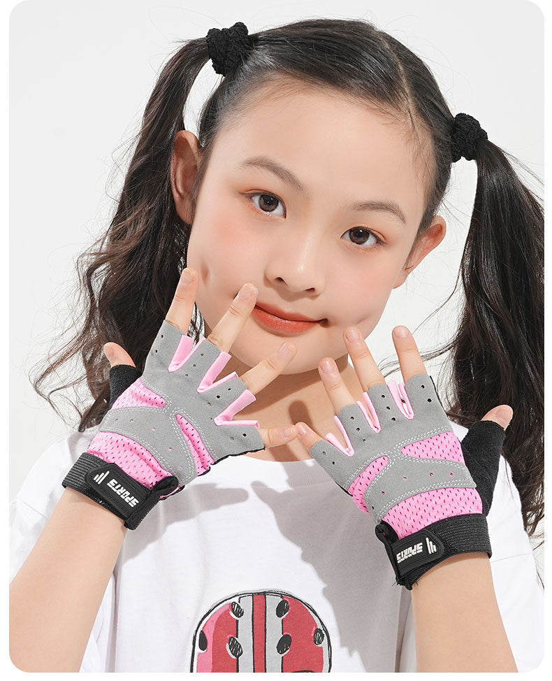 Guantes infantiles de medio dedo para verano: finos, transpirables, absorbentes del sudor y antideslizantes; ideales para actividades al aire libre, ciclismo, skate, fitness y patinaje. -> Children's Half Finger Gloves Summer Thin Sweat Absorbing Breathab