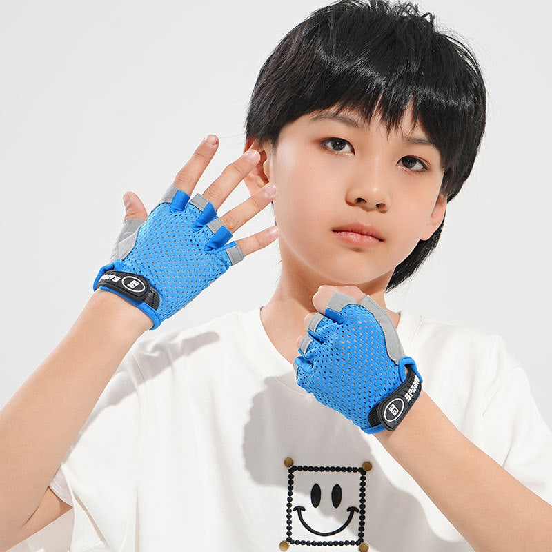 Guantes infantiles de medio dedo para verano: finos, transpirables, absorbentes del sudor y antideslizantes; ideales para actividades al aire libre, ciclismo, skate, fitness y patinaje. -> Children's Half Finger Gloves Summer Thin Sweat Absorbing Breathab