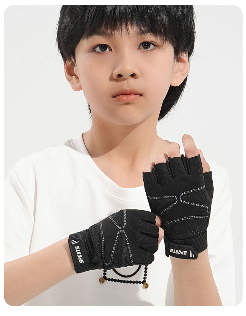 Guantes infantiles de medio dedo para verano: finos, transpirables, absorbentes del sudor y antideslizantes; ideales para actividades al aire libre, ciclismo, skate, fitness y patinaje. -> Children's Half Finger Gloves Summer Thin Sweat Absorbing Breathab