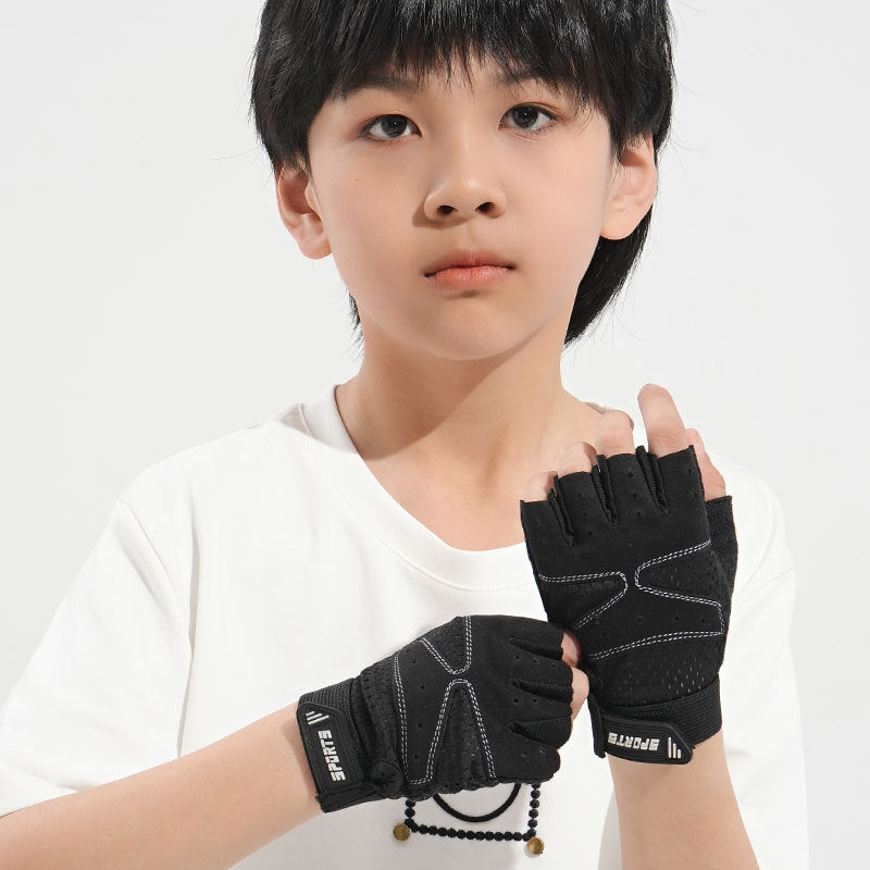 Guantes infantiles de medio dedo para verano: finos, transpirables, absorbentes del sudor y antideslizantes; ideales para actividades al aire libre, ciclismo, skate, fitness y patinaje. -> Children's Half Finger Gloves Summer Thin Sweat Absorbing Breathab