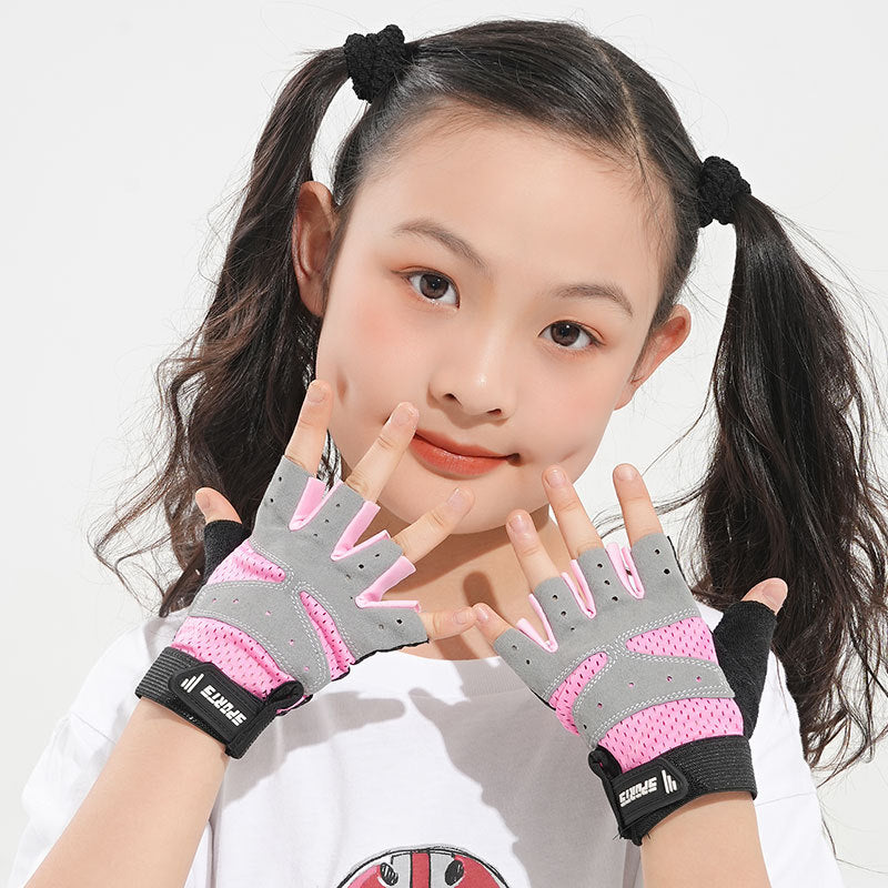 Guantes infantiles de medio dedo para verano: finos, transpirables, absorbentes del sudor y antideslizantes; ideales para actividades al aire libre, ciclismo, skate, fitness y patinaje. -> Children's Half Finger Gloves Summer Thin Sweat Absorbing Breathab