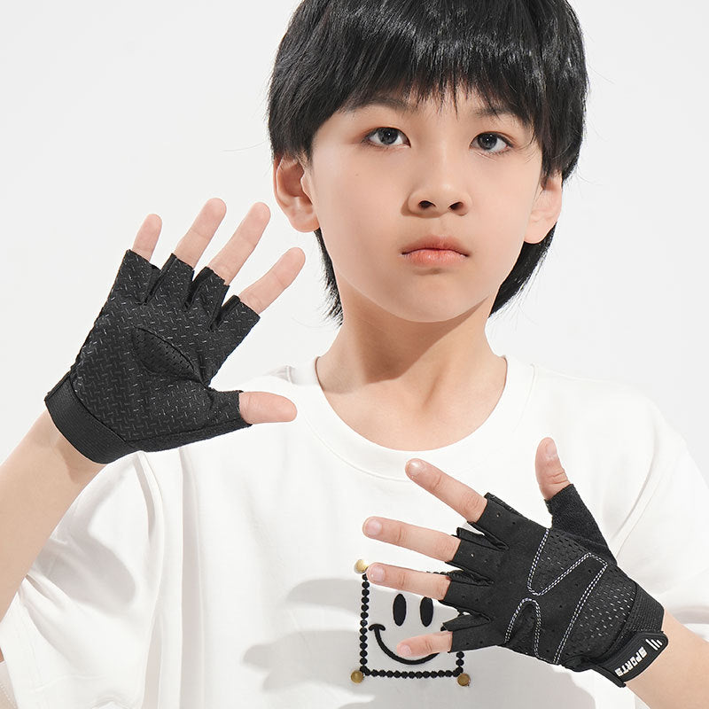 Guantes infantiles de medio dedo para verano: finos, transpirables, absorbentes del sudor y antideslizantes; ideales para actividades al aire libre, ciclismo, skate, fitness y patinaje. -> Children's Half Finger Gloves Summer Thin Sweat Absorbing Breathab