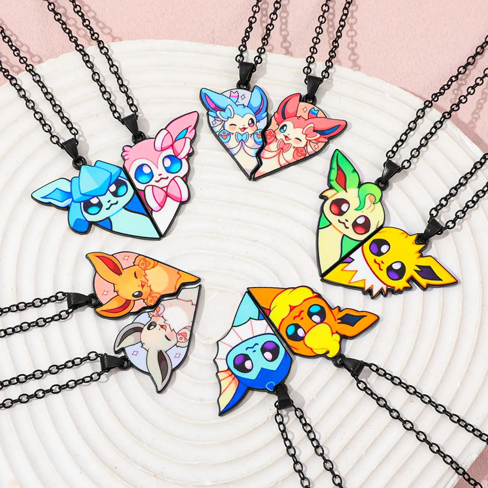 2 piezas de collares con colgantes de metal de Eevee, Umbreon, Espeon, Sylveon, Jolteon y Flareon, bonitos dijes de anime y videojuegos para colección