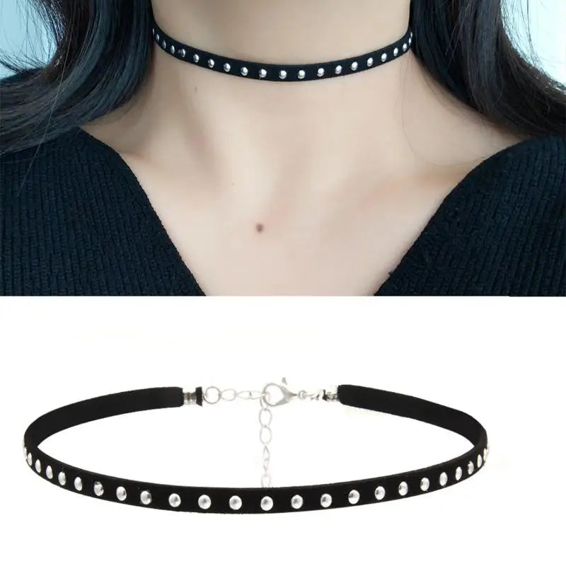 Gargantilla negra con remaches dulces Punk para mujer, Collar de cadena hasta la clavícula, accesorios para regalo