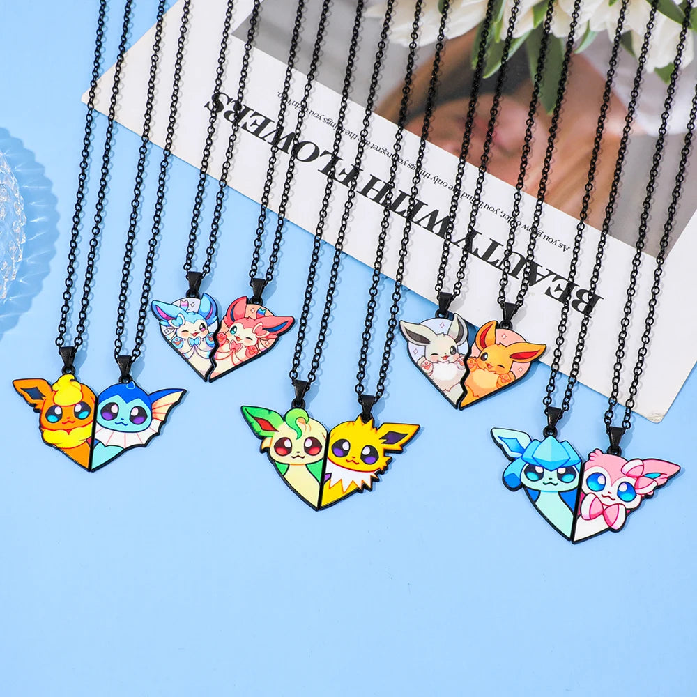 2 piezas de collares con colgantes de metal de Eevee, Umbreon, Espeon, Sylveon, Jolteon y Flareon, bonitos dijes de anime y videojuegos para colección