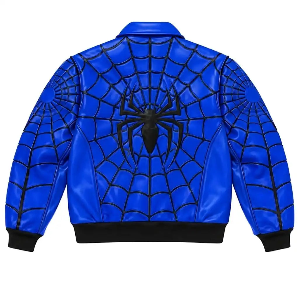 Chaqueta de invierno para hombre de Spider-Man en CUERO auténtico, color negro, con logotipo frontal, cierre de cremallera, cuello alzado y estilo motero. "modelos limitados" amarillo-rojo-azul