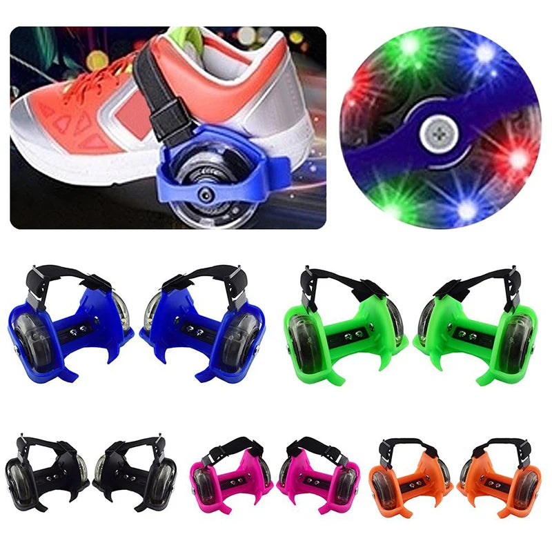 Zapato de patinaje al aire libre ruedas de tacn de dos ruedas patines ajustables PVC 3 colores LED zapatos de ruedas luminosas intermitentes para niñ@s
