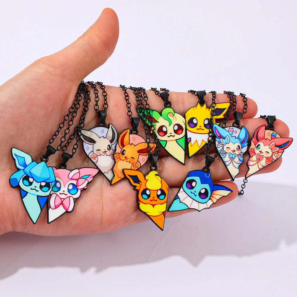 2 piezas de collares con colgantes de metal de Eevee, Umbreon, Espeon, Sylveon, Jolteon y Flareon, bonitos dijes de anime y videojuegos para colección
