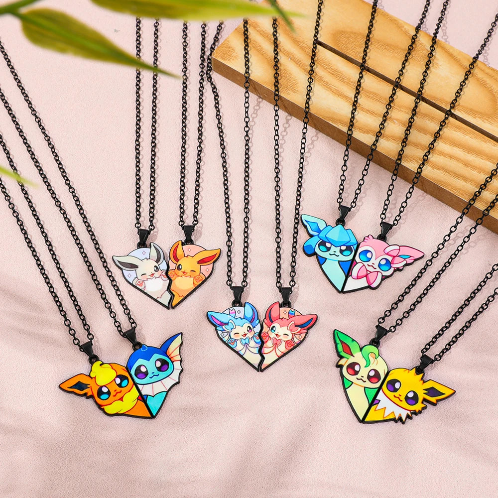 2 piezas de collares con colgantes de metal de Eevee, Umbreon, Espeon, Sylveon, Jolteon y Flareon, bonitos dijes de anime y videojuegos para colección