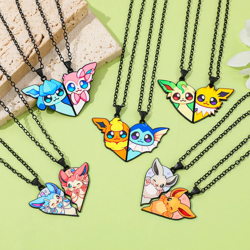 2 piezas de collares con colgantes de metal de Eevee, Umbreon, Espeon, Sylveon, Jolteon y Flareon, bonitos dijes de anime y videojuegos para colección