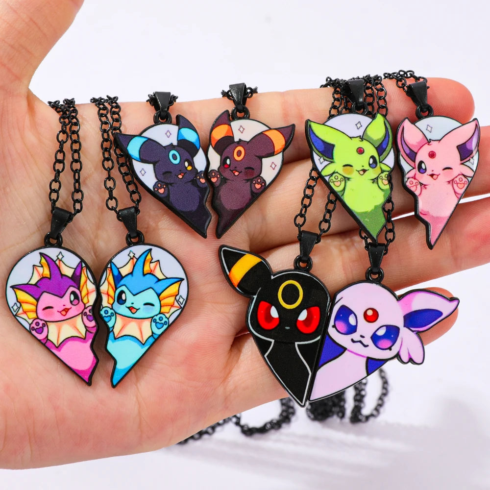 2 piezas de collares con colgantes de metal de Eevee, Umbreon, Espeon, Sylveon, Jolteon y Flareon, bonitos dijes de anime y videojuegos para colección