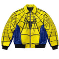 Chaqueta de invierno para hombre de Spider-Man en CUERO auténtico, color negro, con logotipo frontal, cierre de cremallera, cuello alzado y estilo motero. "modelos limitados" amarillo-rojo-azul