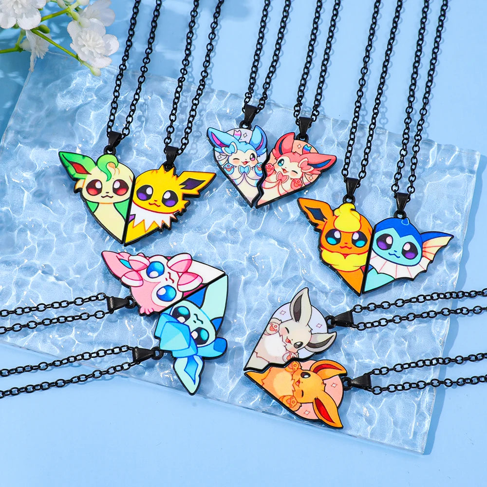 2 piezas de collares con colgantes de metal de Eevee, Umbreon, Espeon, Sylveon, Jolteon y Flareon, bonitos dijes de anime y videojuegos para colección