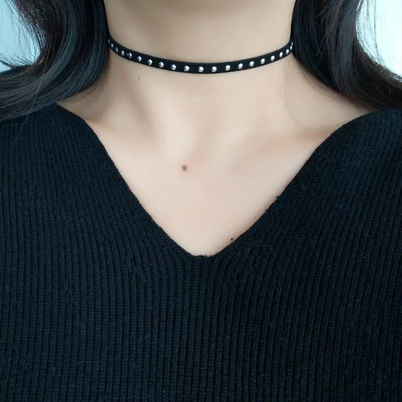 Gargantilla negra con remaches dulces Punk para mujer, Collar de cadena hasta la clavícula, accesorios para regalo