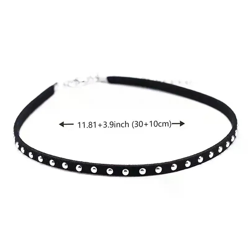 Gargantilla negra con remaches dulces Punk para mujer, Collar de cadena hasta la clavícula, accesorios para regalo