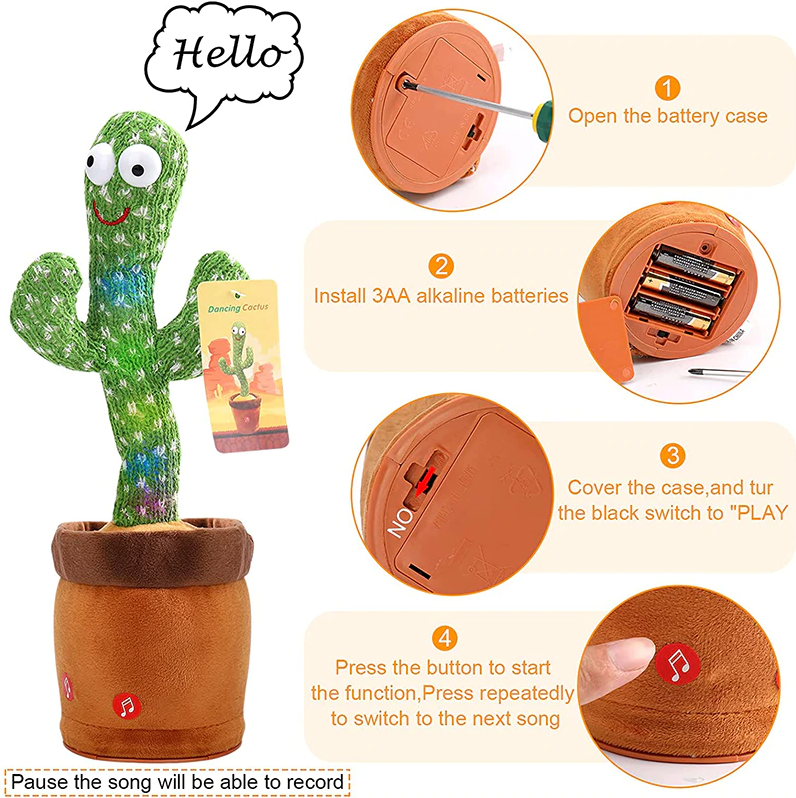 Dancing Cactus Plush Toy Doll Grabación electrónica-> Cactus Plush Toy Doll Electronic Recording Shake With Song Funny Gift US